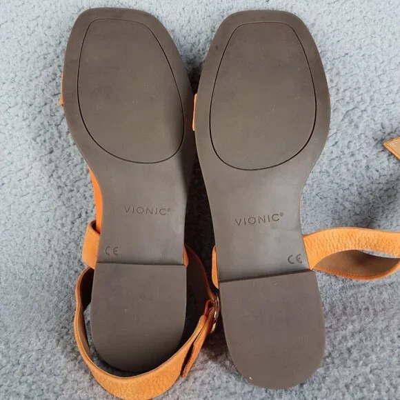 Vionic Anaya Sandals Womens' 7.5 Orange Leather Ankle Straps Flat Comfort Summer - Picture 12 of 12